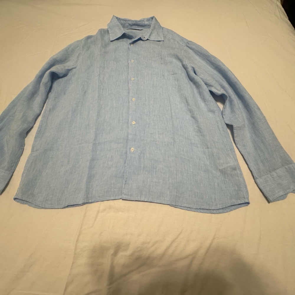 Vineyard Vines Surfside Solid Linen Shirt Men's Shirt in Jake Blue